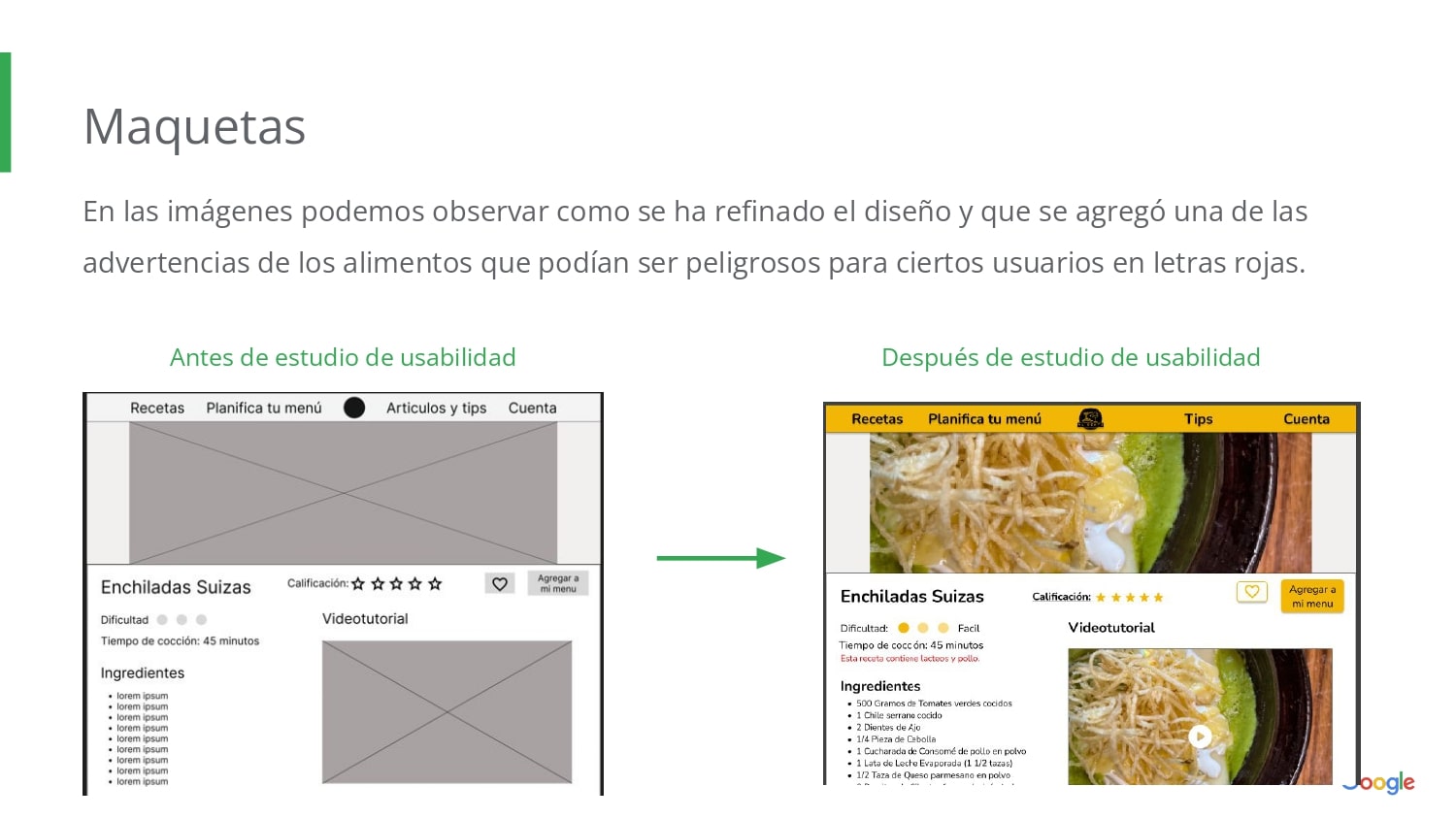 Imagen del diseño e wireframe y su evolucion a la maqueta de alta fidelidad del mismo diseño